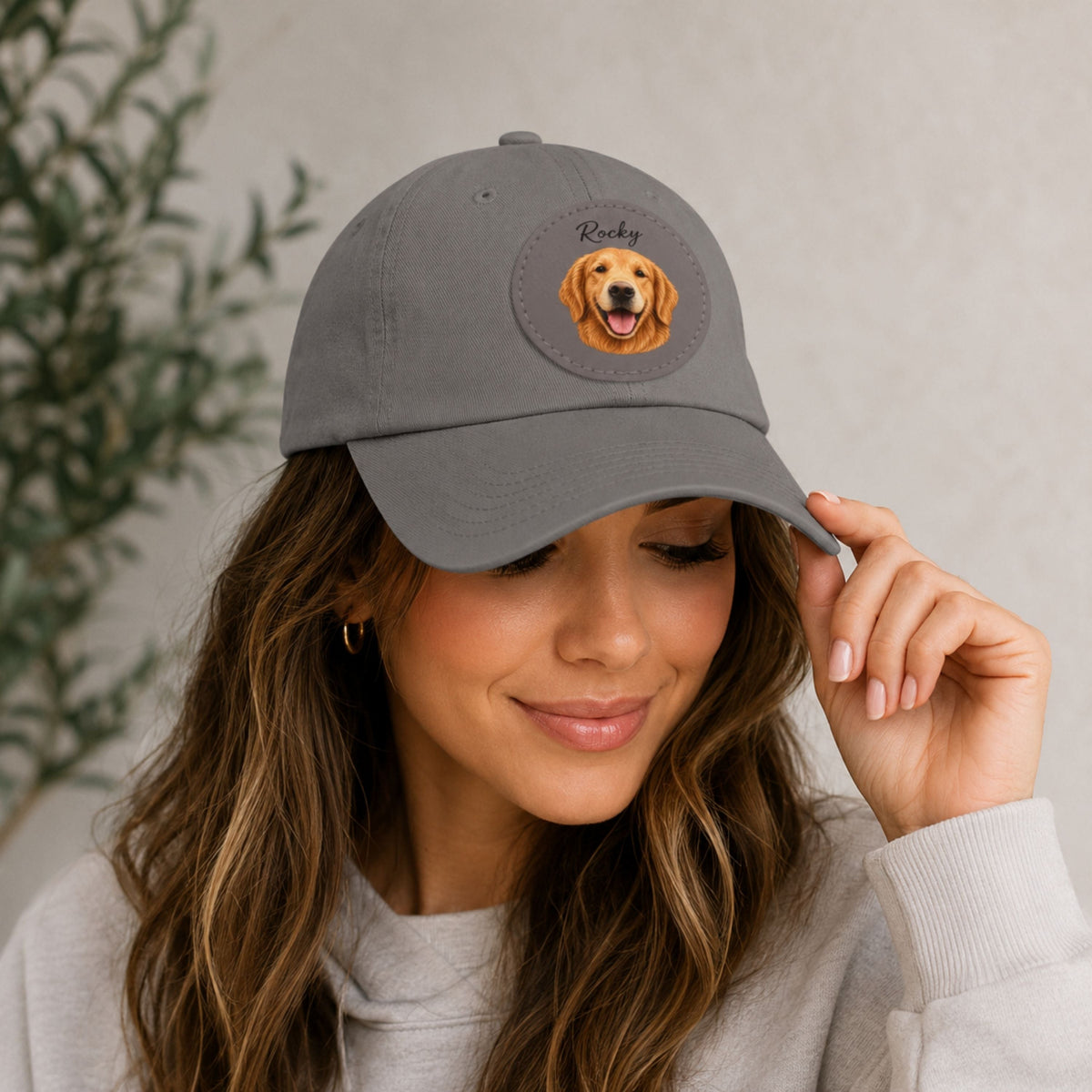 Custom Pet Portrait Dad Hat with Personalized Name Patch.