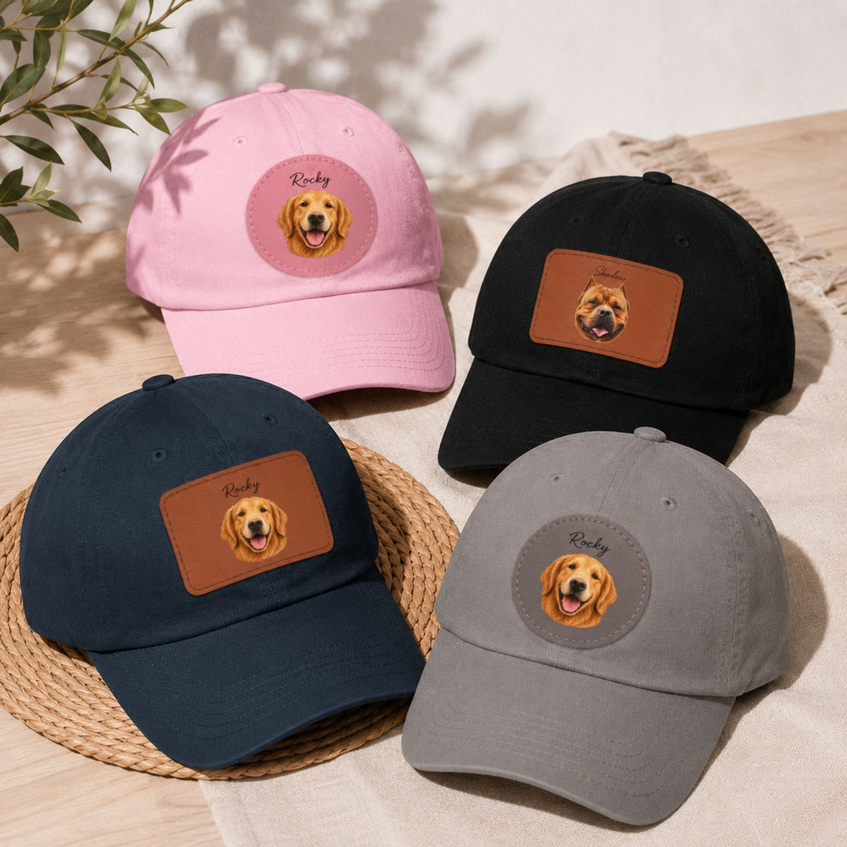 Custom Pet Portrait Dad Hat with Personalized Name Patch.
