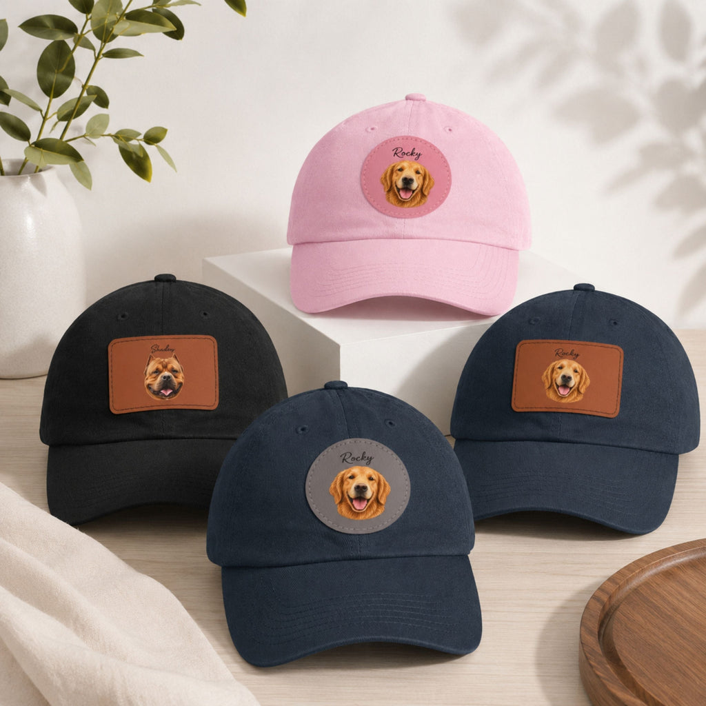 Custom Pet Portrait Dad Hat with Personalized Name Patch.