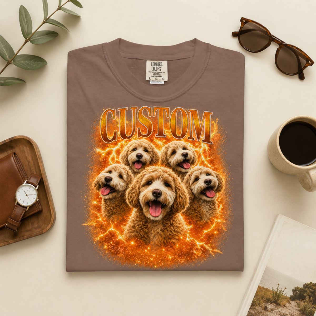 Custom Vintage Pet Portrait T-Shirt | Personalized Dog Graphic Tee.