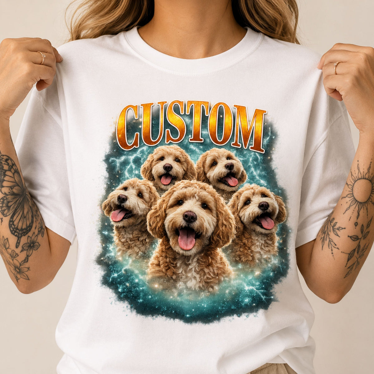Custom Vintage Pet Portrait T-Shirt | Personalized Dog Graphic Tee.