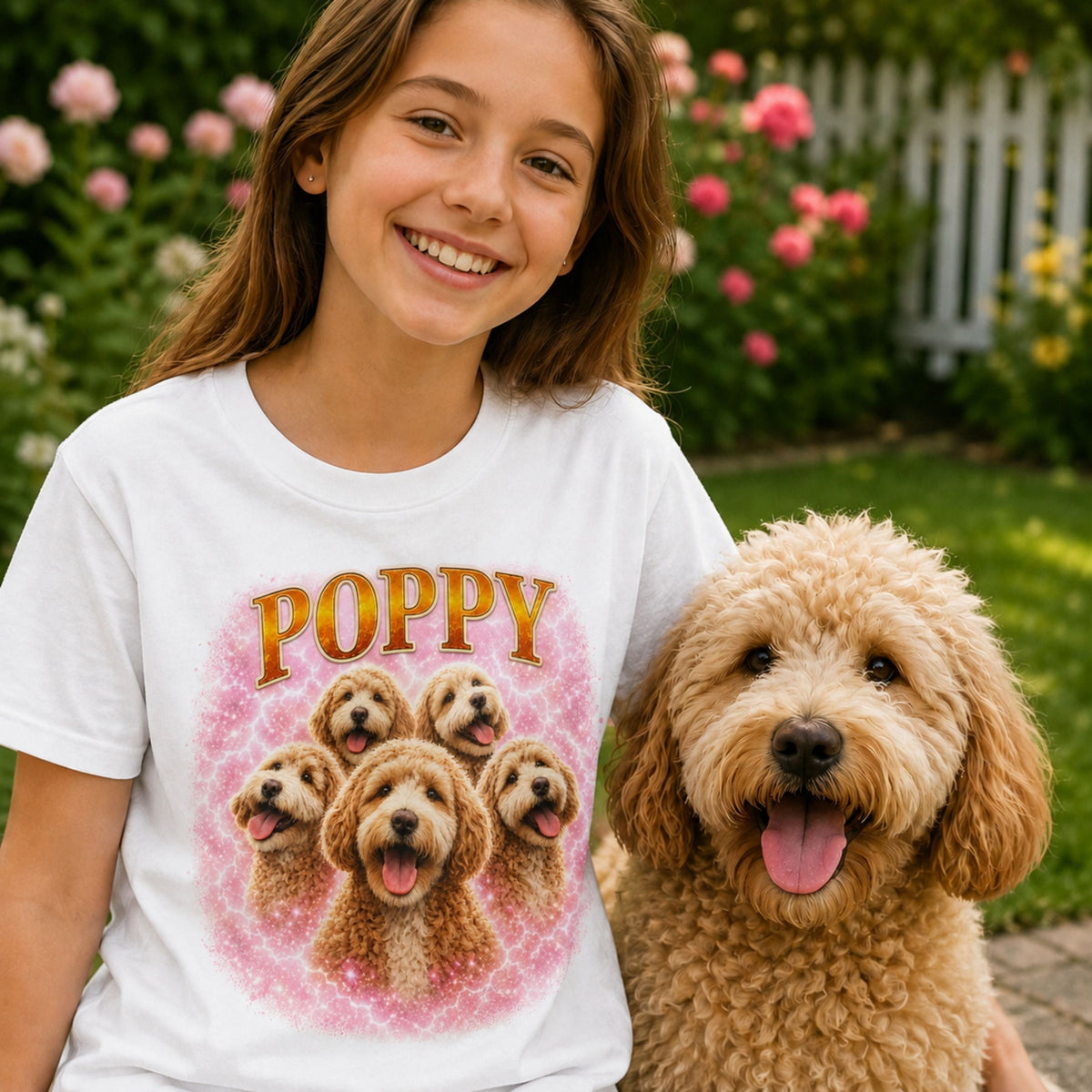 Custom Vintage Pet Portrait T-Shirt | Personalized Dog Graphic Tee.