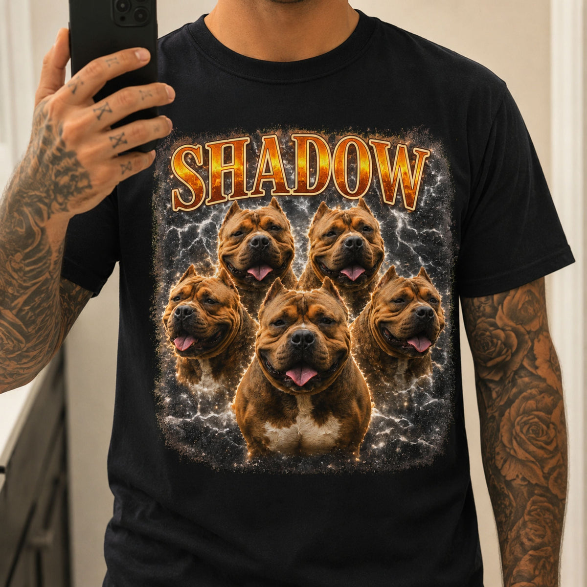 Custom Vintage Pet Portrait T-Shirt | Personalized Dog Graphic Tee.
