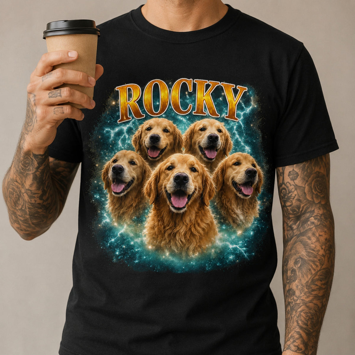 Custom Vintage Pet Portrait T-Shirt | Personalized Dog Graphic Tee.