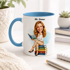 Custom Elementary Teacher Caricature Mug – Personalized Gift.