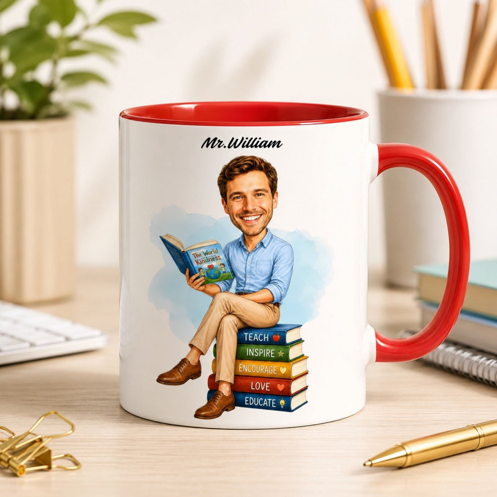 Personalized Elementary Teacher Caricature Mug from Photo – Custom Gift.