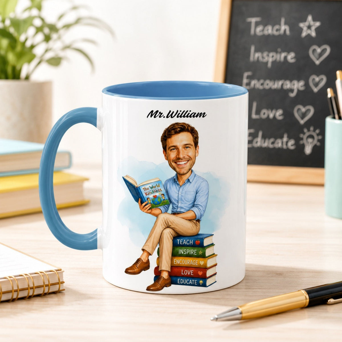 Personalized Elementary Teacher Caricature Mug from Photo – Custom Gift.