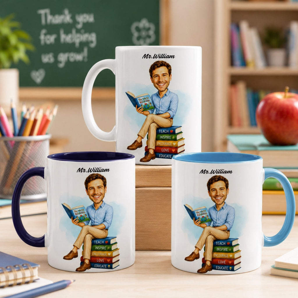 Personalized Elementary Teacher Caricature Mug from Photo – Custom Gift.