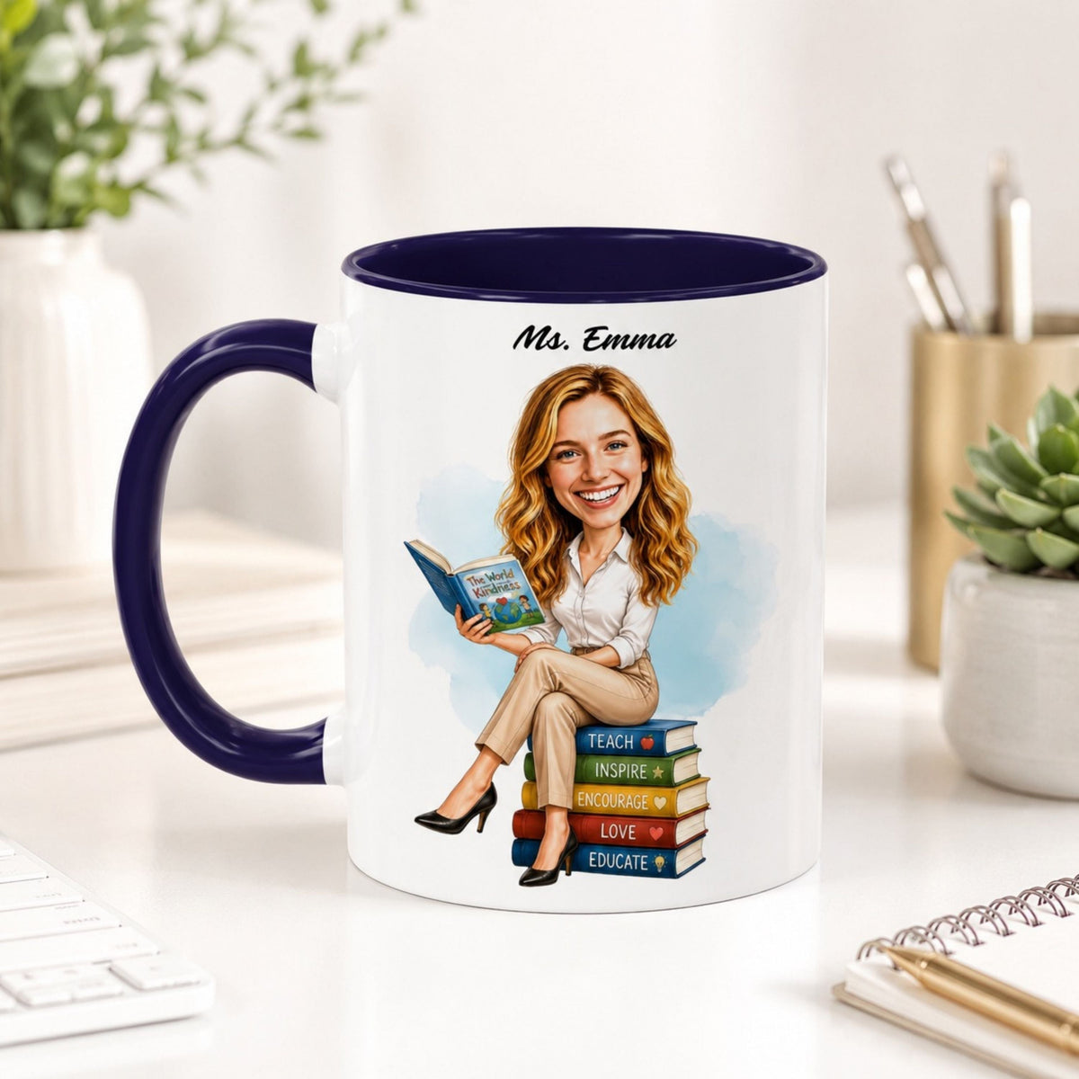 Custom Elementary Teacher Caricature Mug – Personalized Gift.