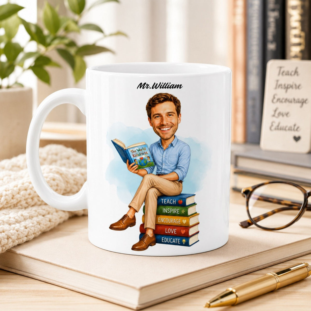 Personalized Elementary Teacher Caricature Mug from Photo – Custom Gift.