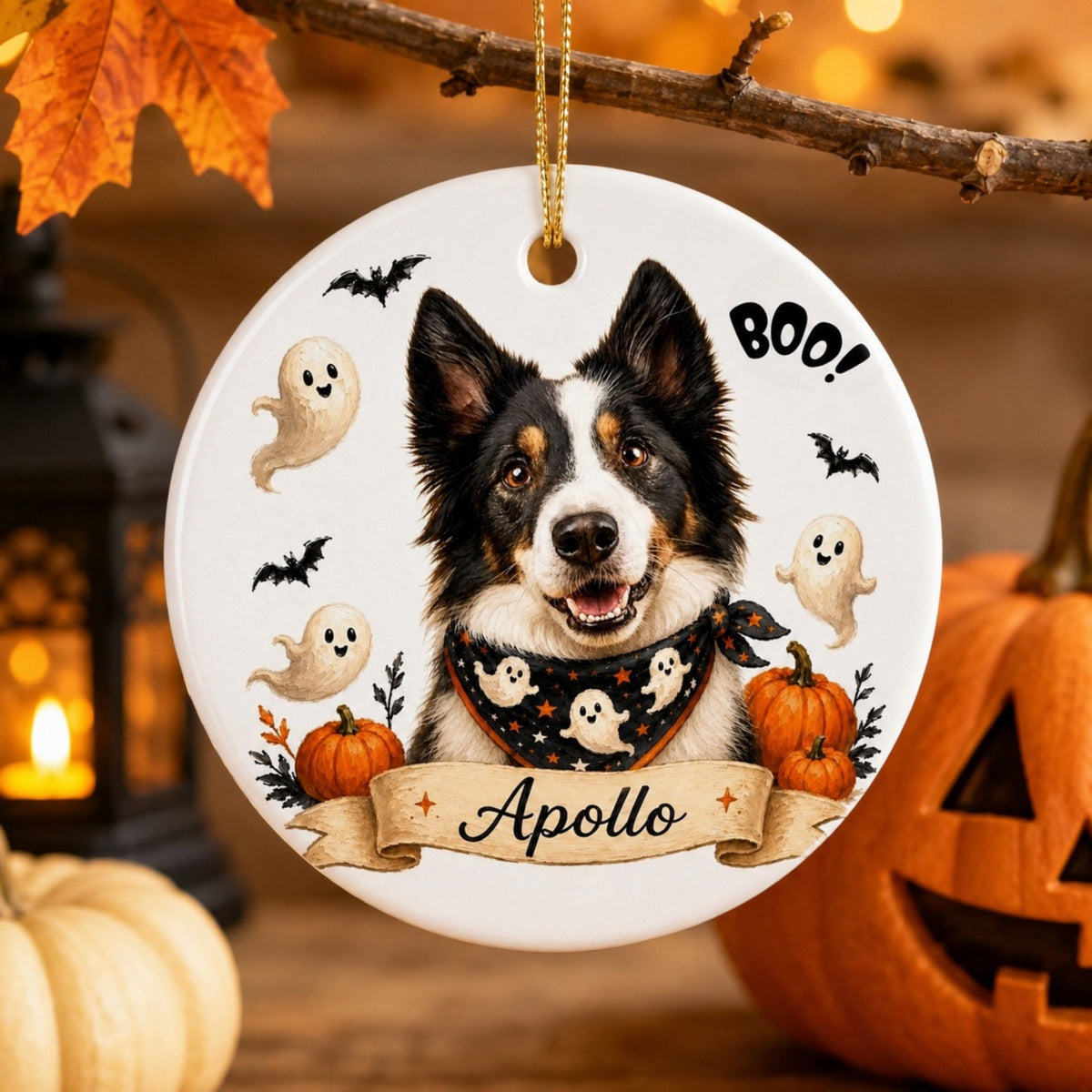 Personalized Dog Halloween Ornament – Custom Pet Photo Keepsake.