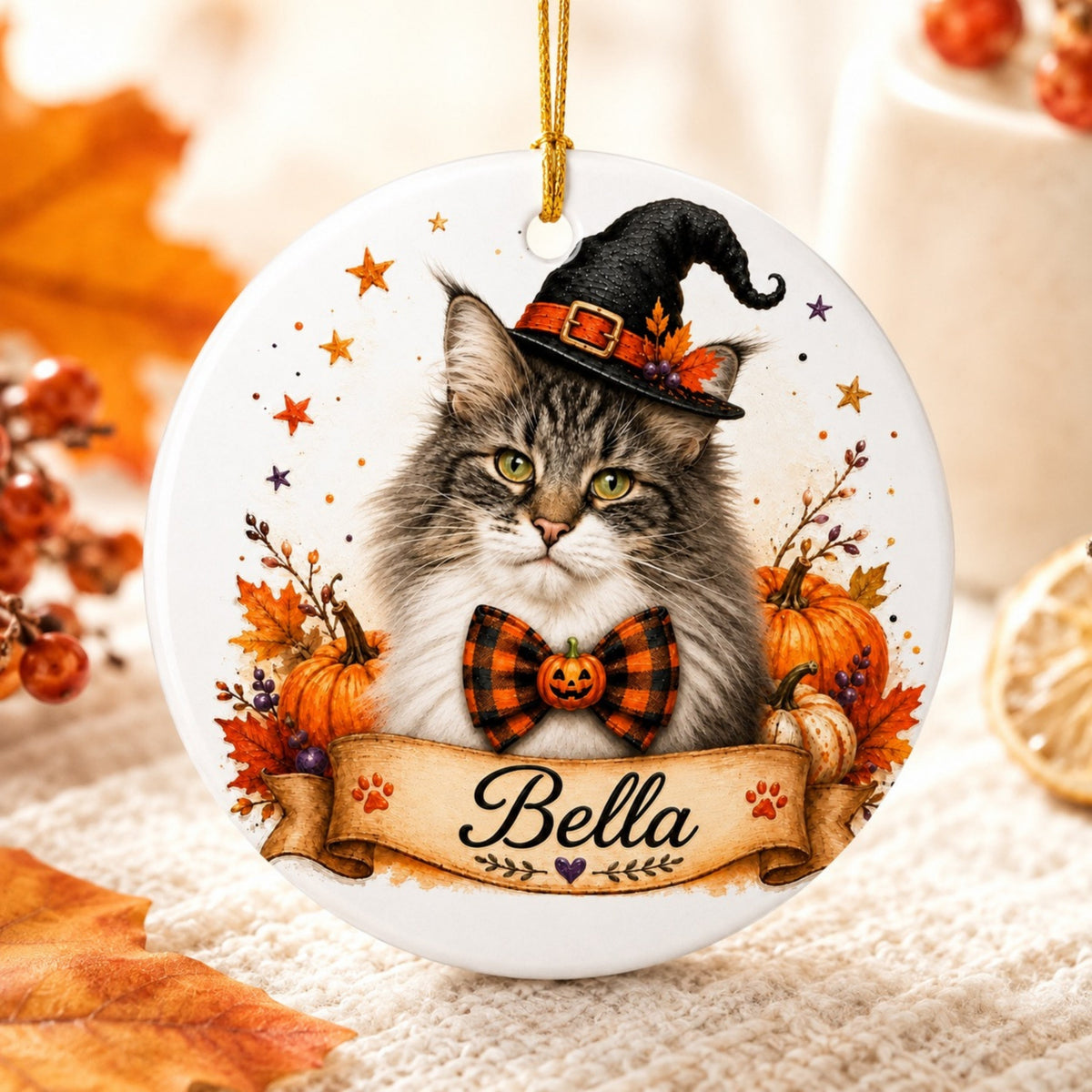 Custom Pet Halloween Ornament – Personalized Dog or Cat Portrait.
