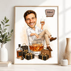 Custom Male Birthday Caricature – Whiskey Gift Portrait.