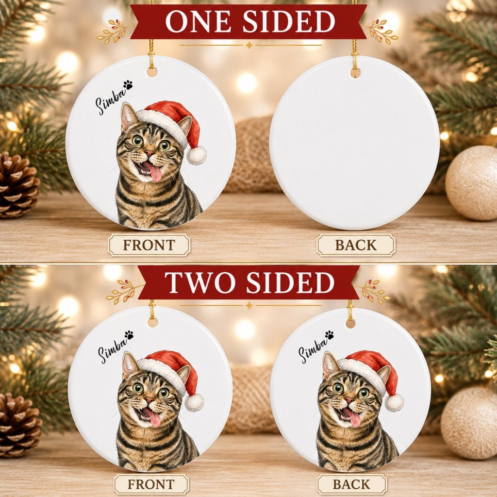 Funny Cat Christmas Ornament – Personalized Santa Portrait