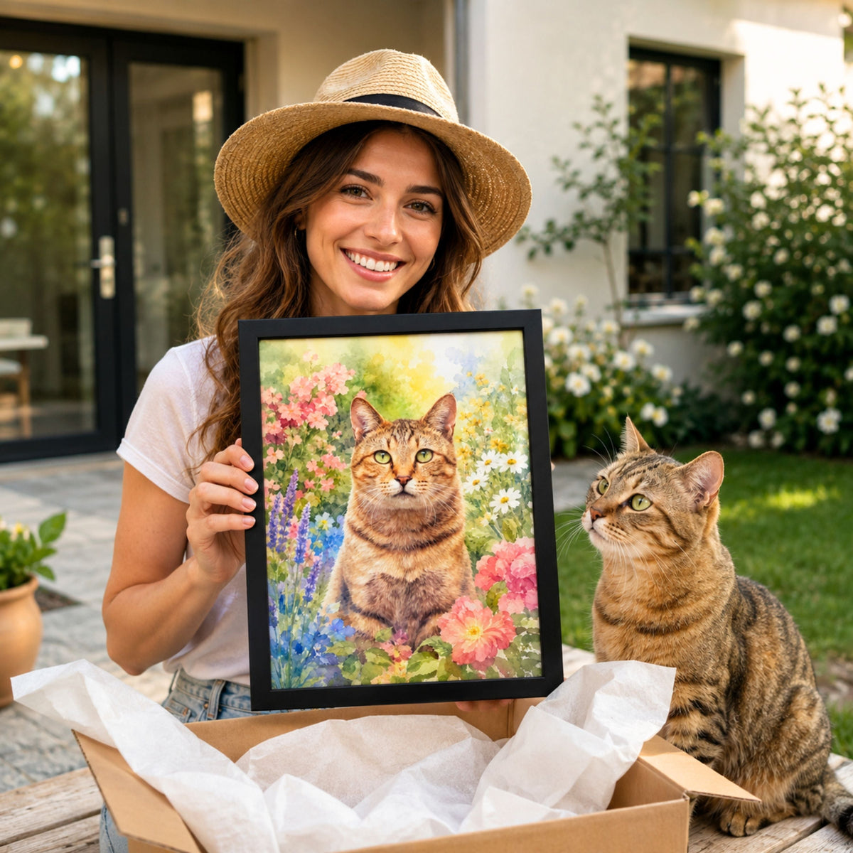 Custom Watercolor Pet Portrait from Photo | Personalized Floral Dog Art.