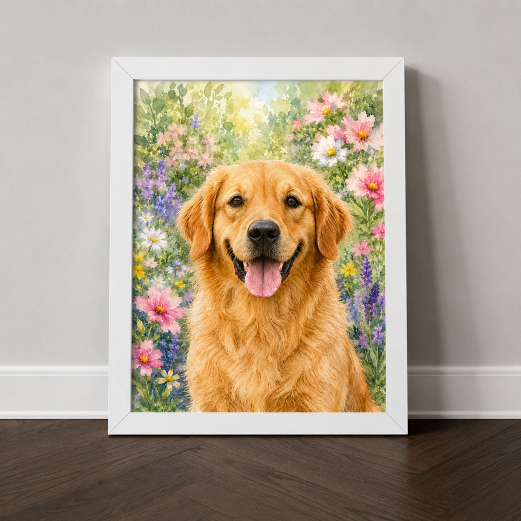 Custom Watercolor Pet Portrait from Photo | Personalized Floral Dog Art.