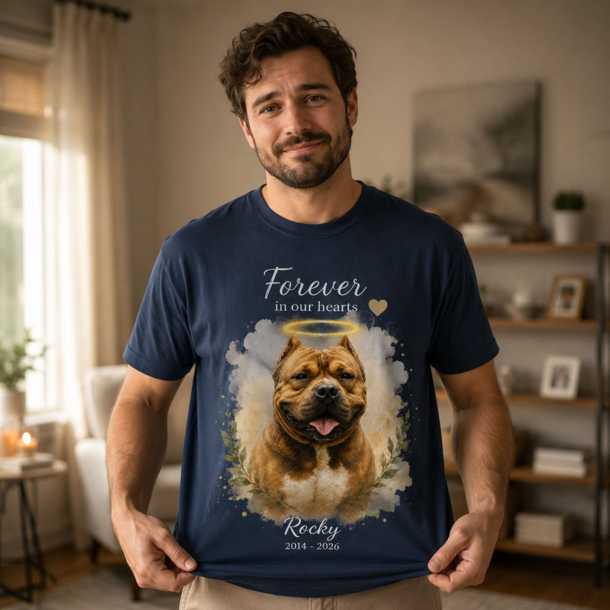 Custom Pet Memorial Shirt – Watercolor Portrait & Name.