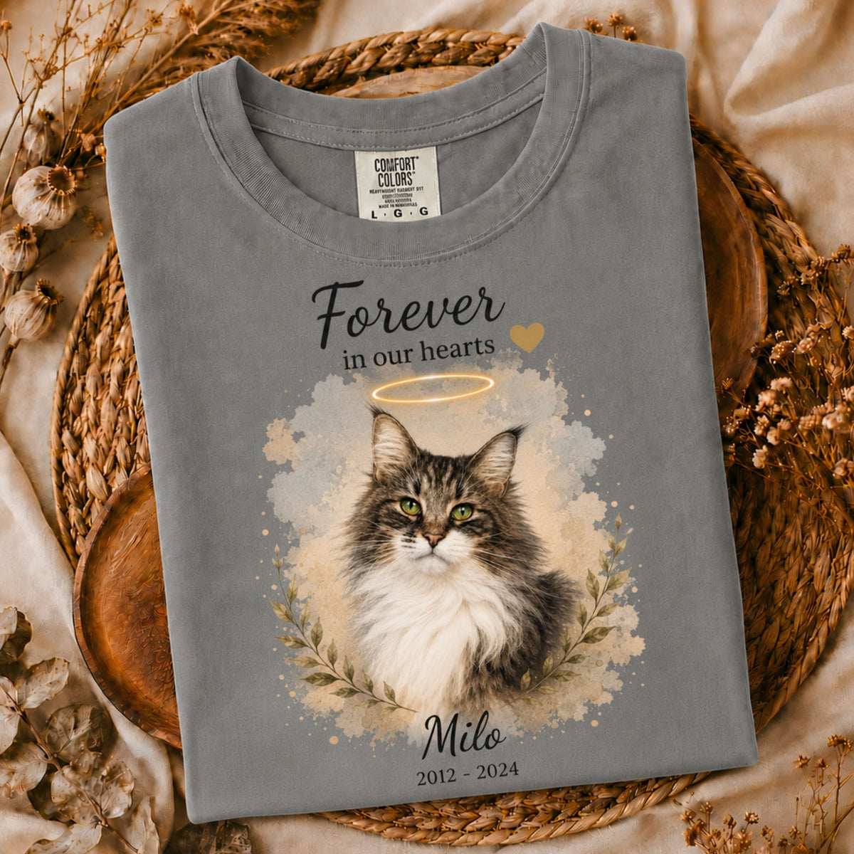 Custom Pet Memorial Shirt – Watercolor Portrait & Name.