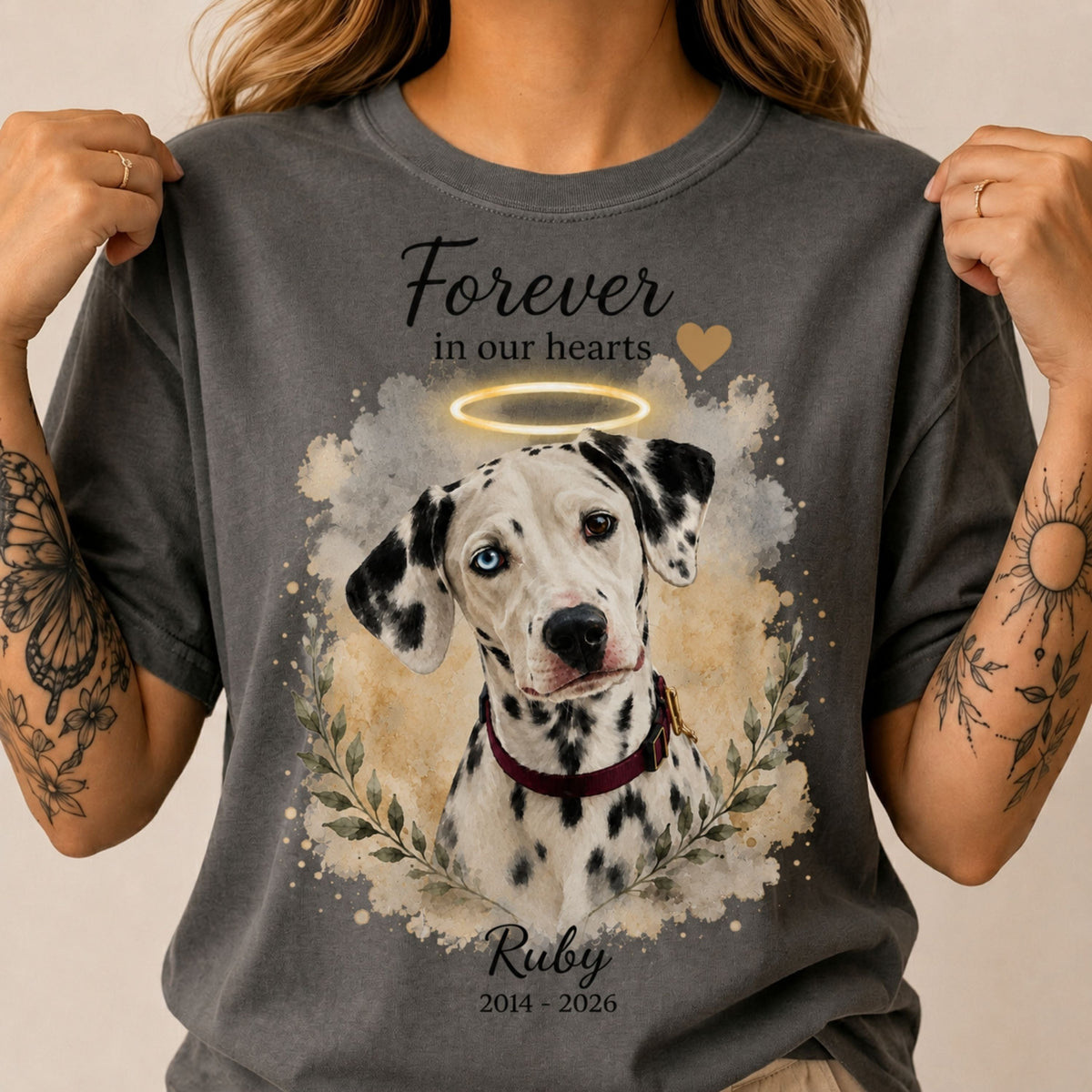 Custom Pet Memorial Shirt – Watercolor Portrait & Name.