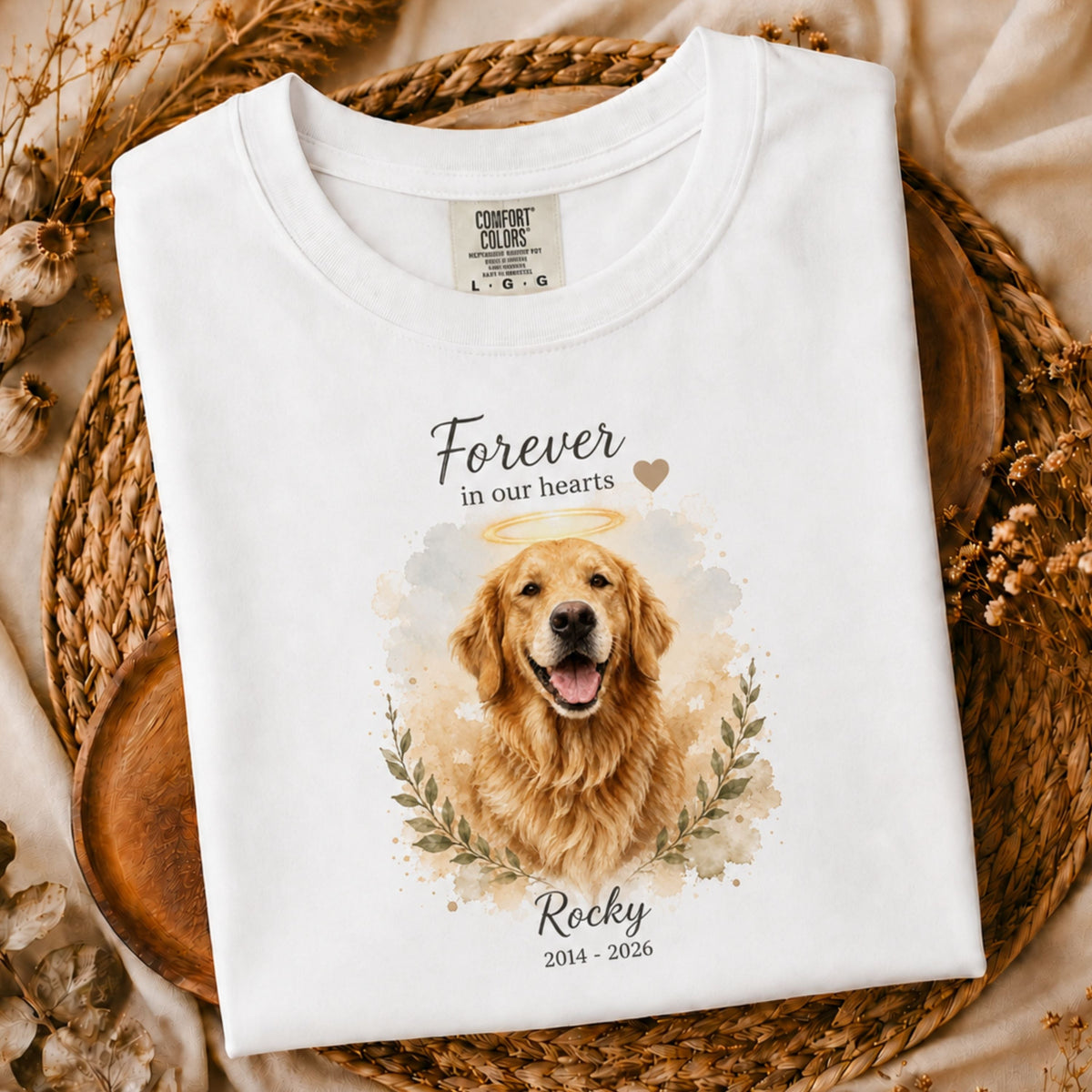 Custom Pet Memorial Shirt – Watercolor Portrait & Name.