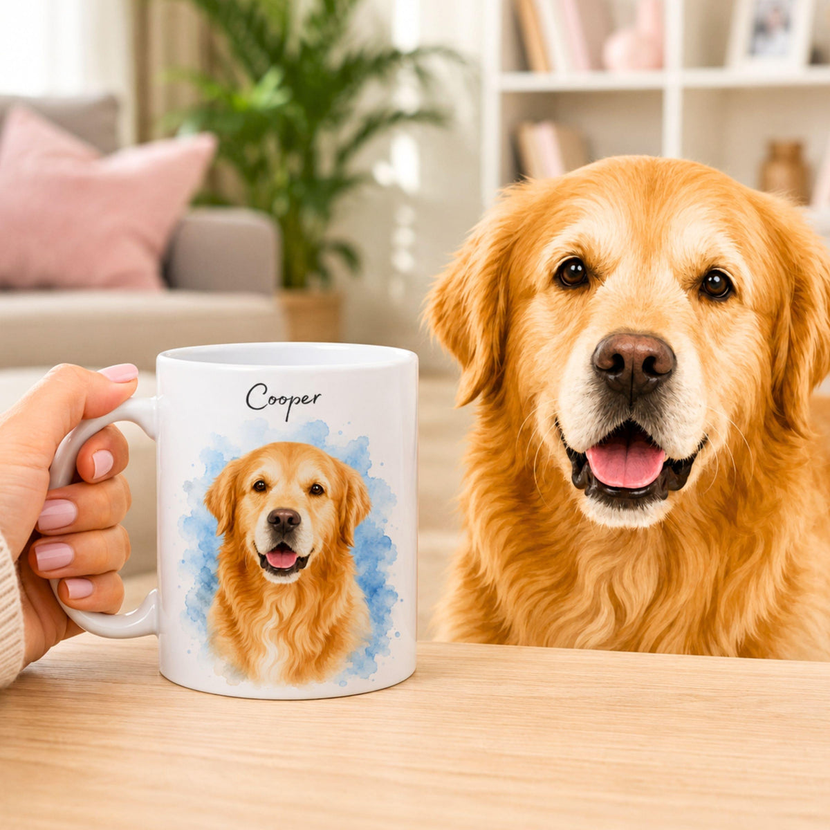 Personalized Watercolor Pet Portrait Mug | Custom Cat & Dog Gift.