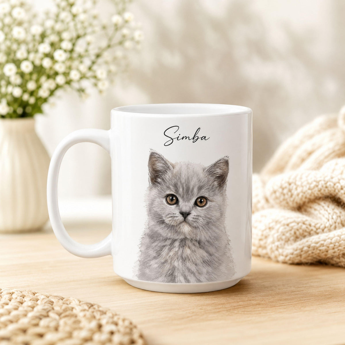 Custom Watercolor Pet Portrait Mug | Personalized Dog & Cat Coffee Cup.