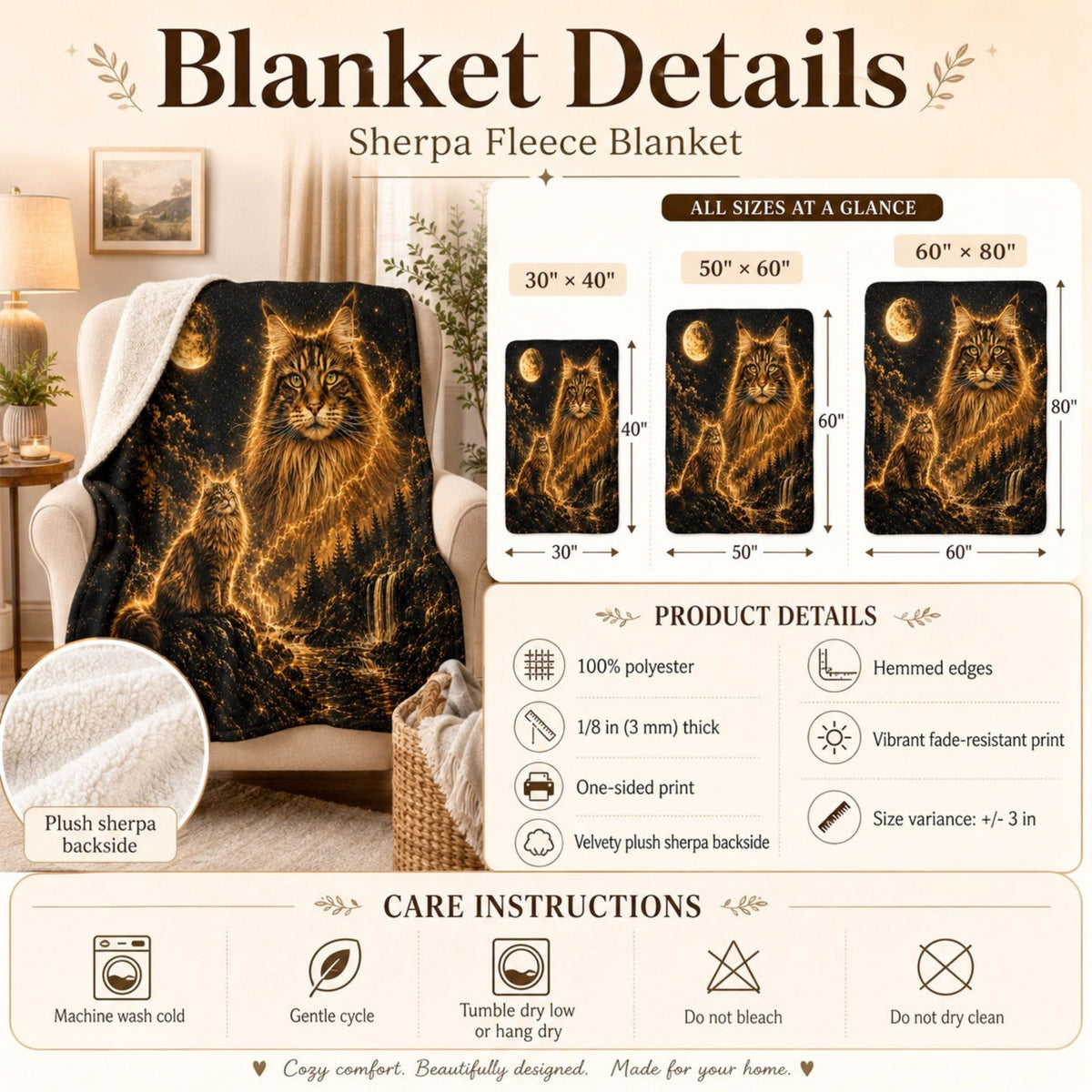 Custom Cat Moon Watercolor Blanket – Personalized Celestial Portrait
