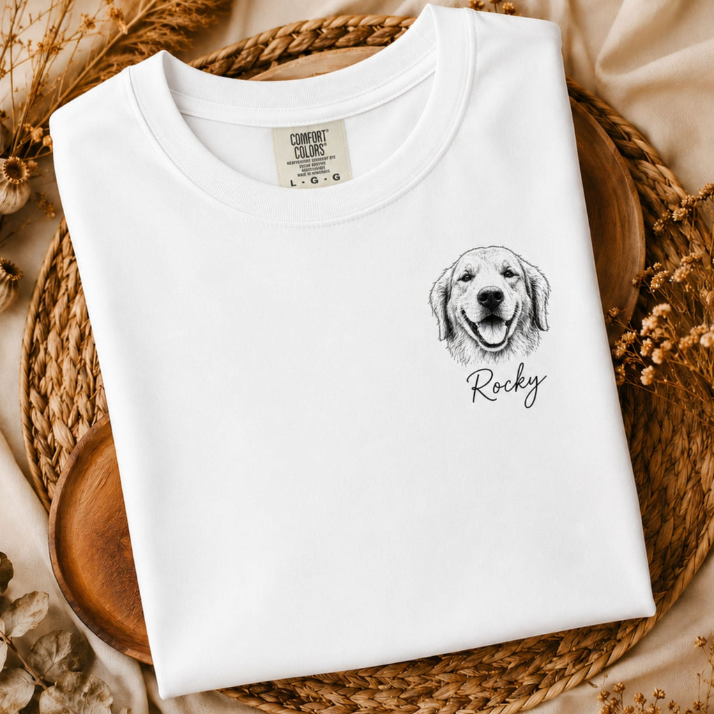 Custom Minimalist Pet Sketch T-Shirt | Personalized Dog Portrait Tee.