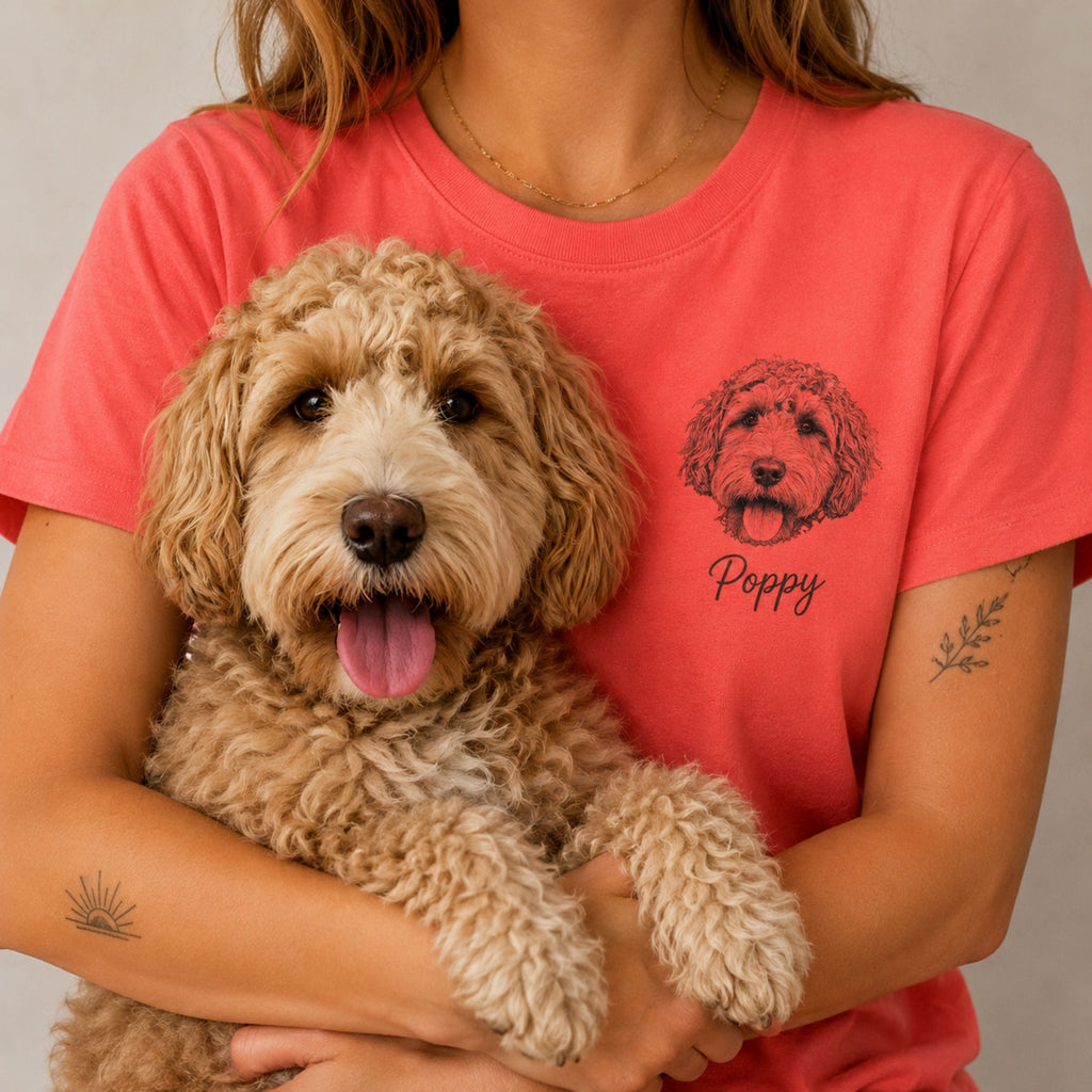 Custom Minimalist Pet Sketch T-Shirt | Personalized Dog Portrait Tee.