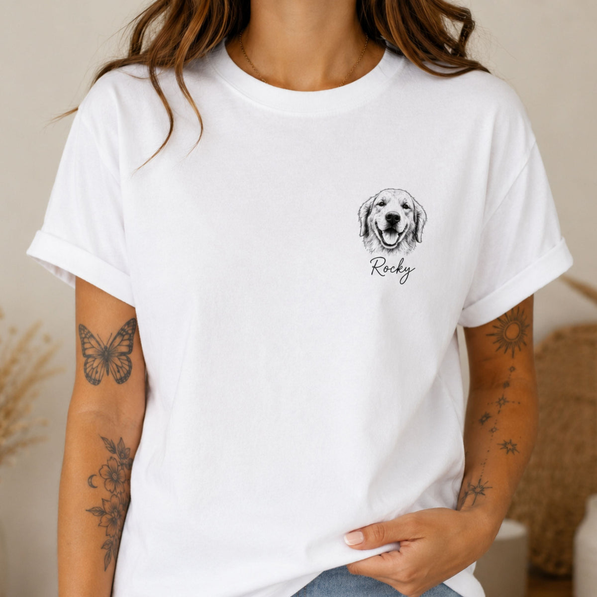 Custom Minimalist Pet Sketch T-Shirt | Personalized Dog Portrait Tee.