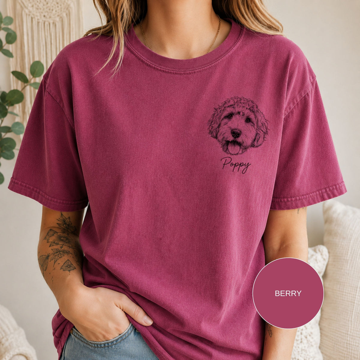 Custom Minimalist Pet Sketch T-Shirt | Personalized Dog Portrait Tee.