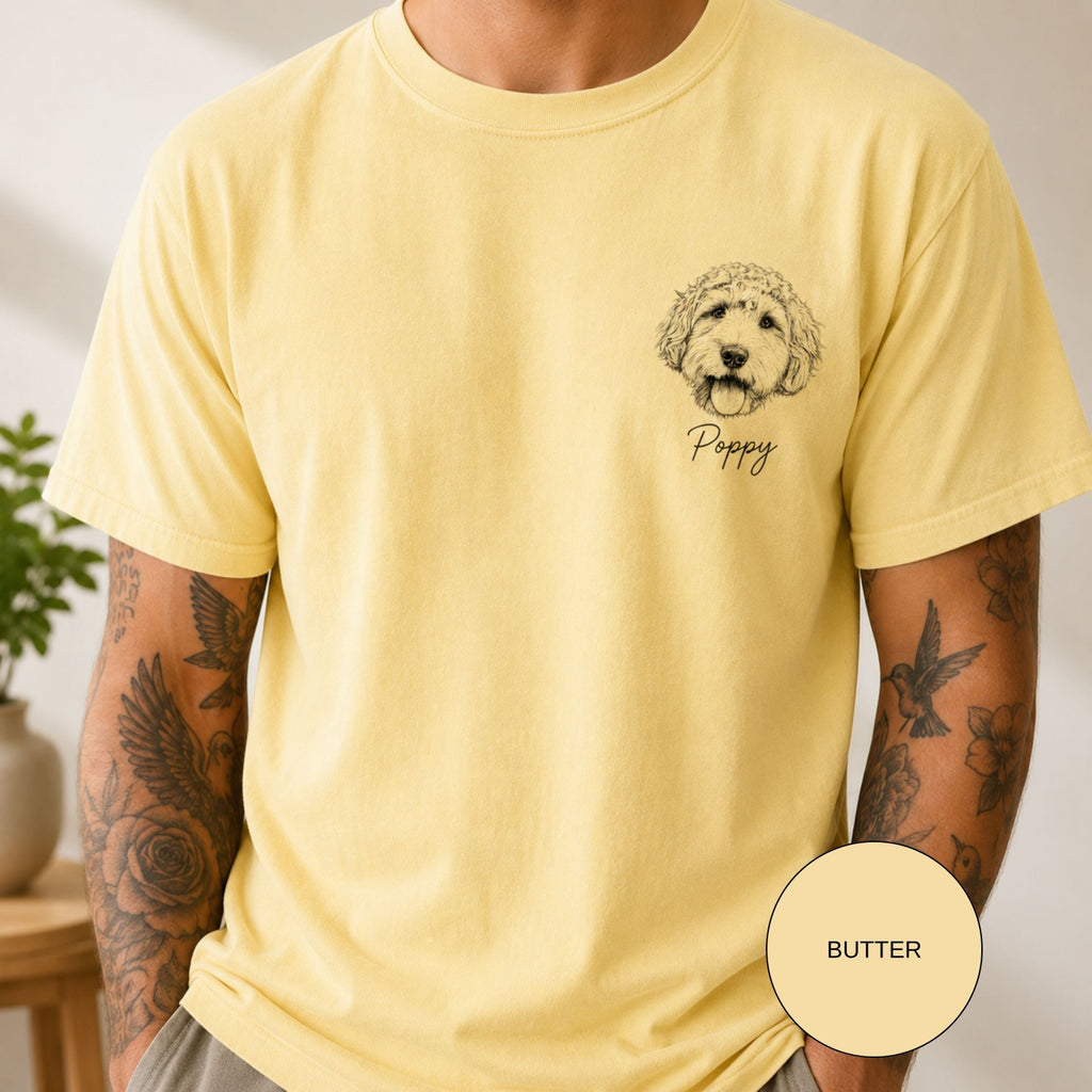 Custom Minimalist Pet Sketch T-Shirt | Personalized Dog Portrait Tee.