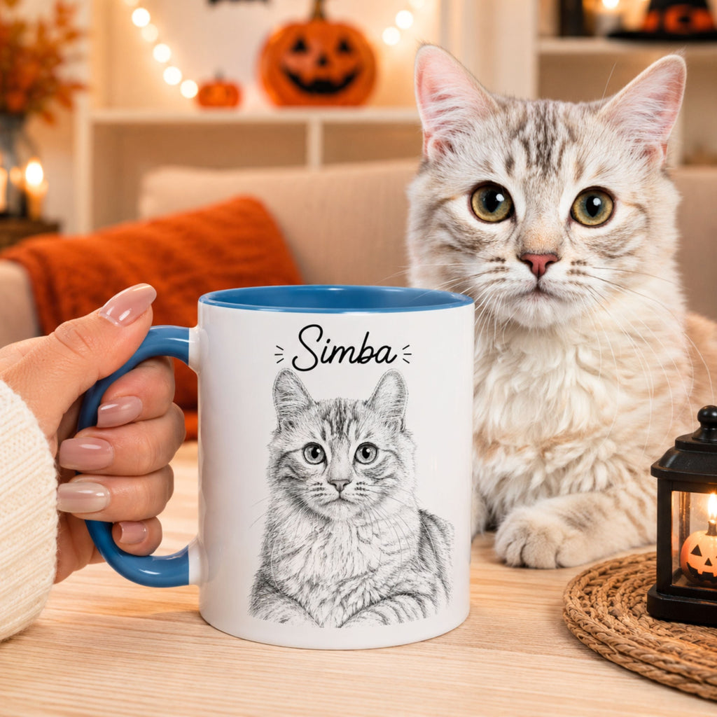Personalized Minimalist Cat Portrait Mug | Custom Pet Gift.