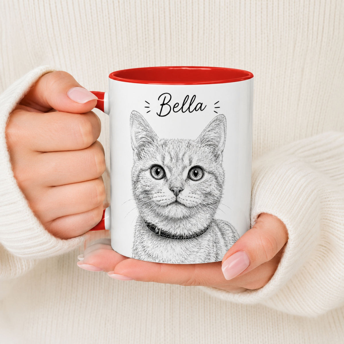 Personalized Minimalist Cat Portrait Mug | Custom Pet Gift.