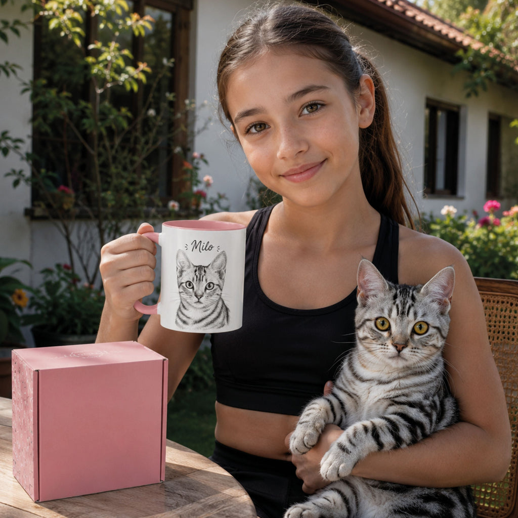 Personalized Minimalist Cat Portrait Mug | Custom Pet Gift.