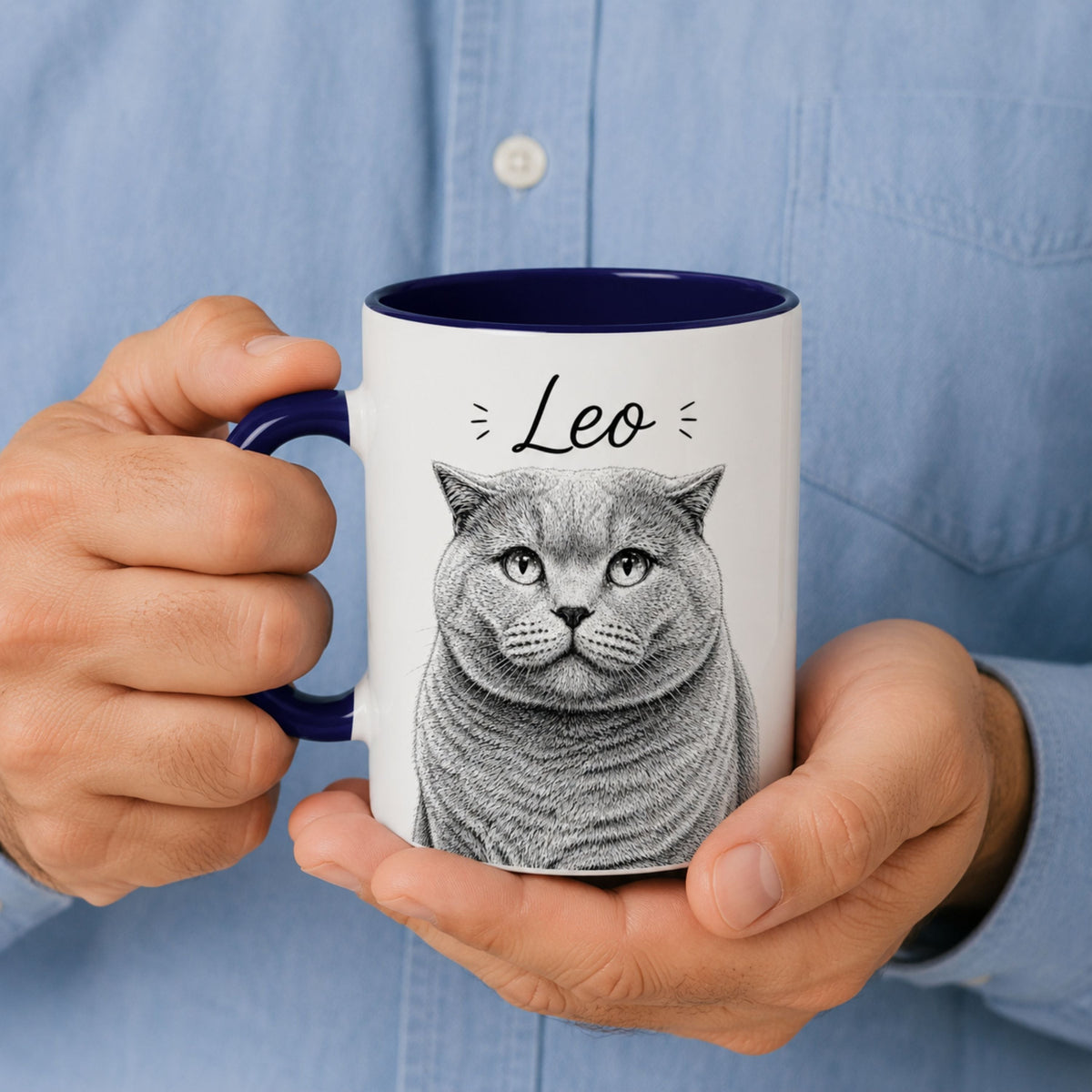 Personalized Minimalist Cat Portrait Mug | Custom Pet Gift.