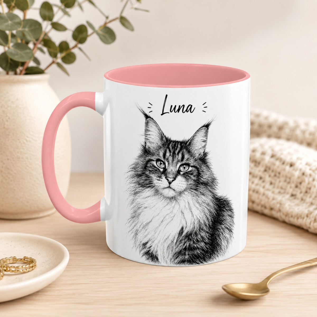 Personalized Minimalist Cat Portrait Mug | Custom Pet Gift.