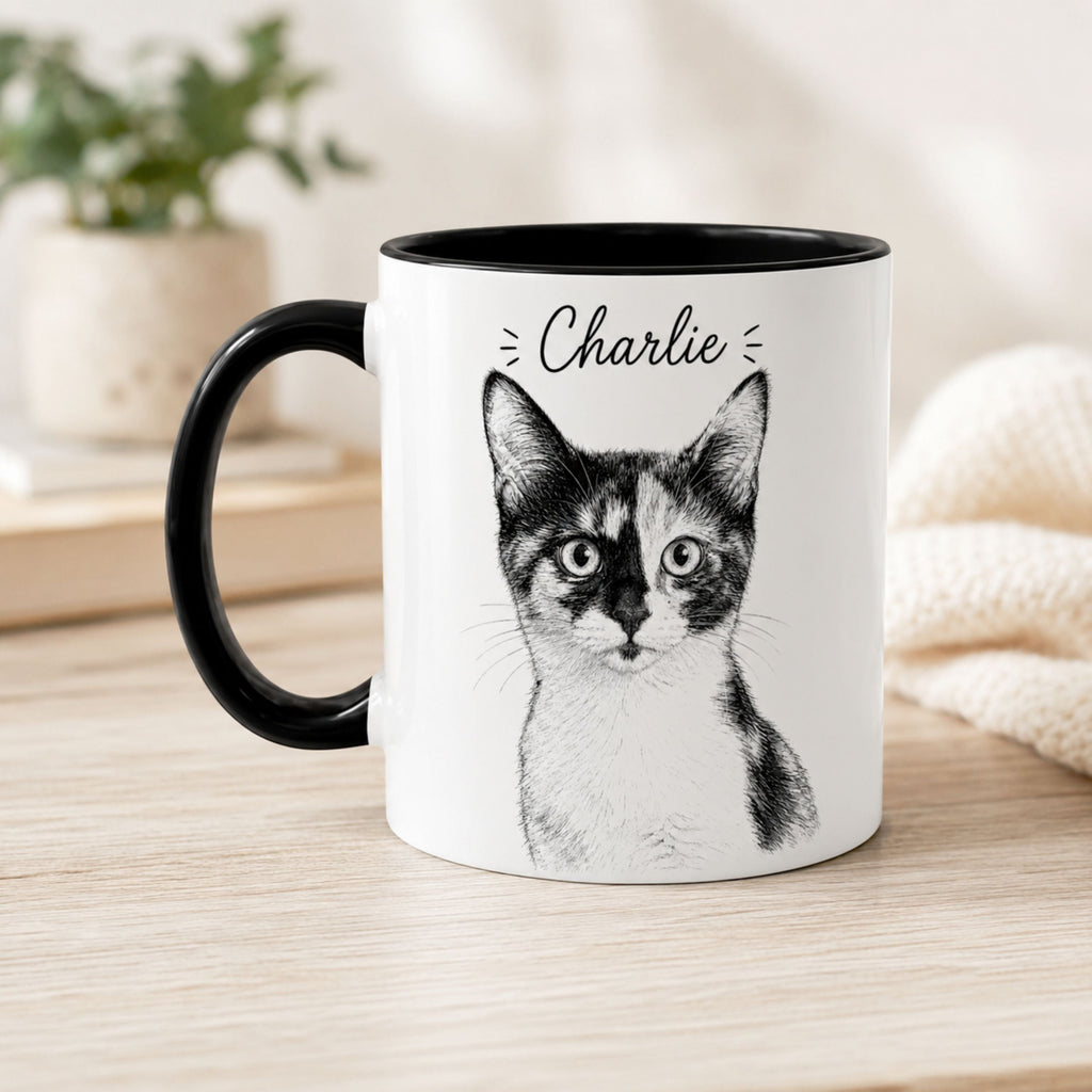 Personalized Minimalist Cat Portrait Mug | Custom Pet Gift.