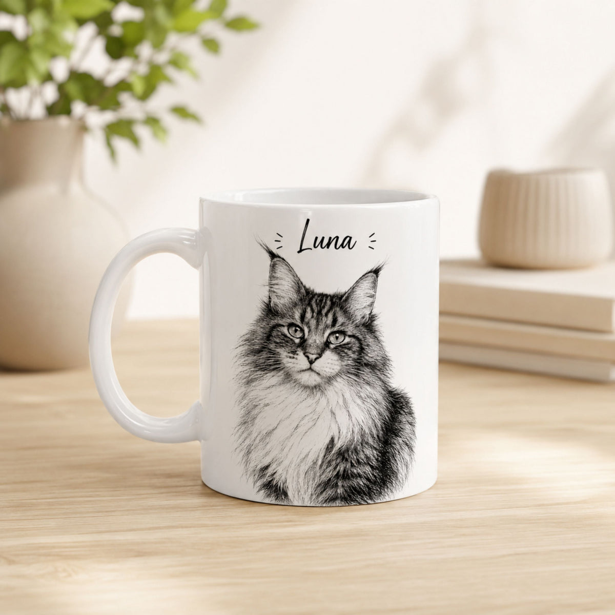 Personalized Minimalist Cat Portrait Mug | Custom Pet Gift.