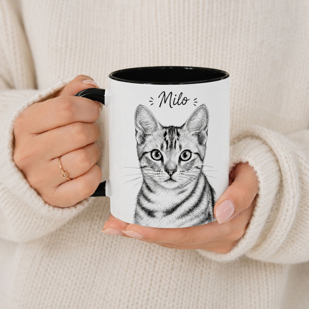 Personalized Minimalist Cat Portrait Mug | Custom Pet Gift.