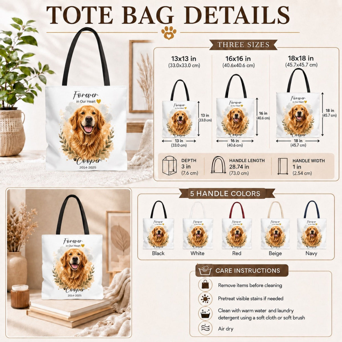 Custom Pet Memorial Tote Bag – Watercolor Portrait