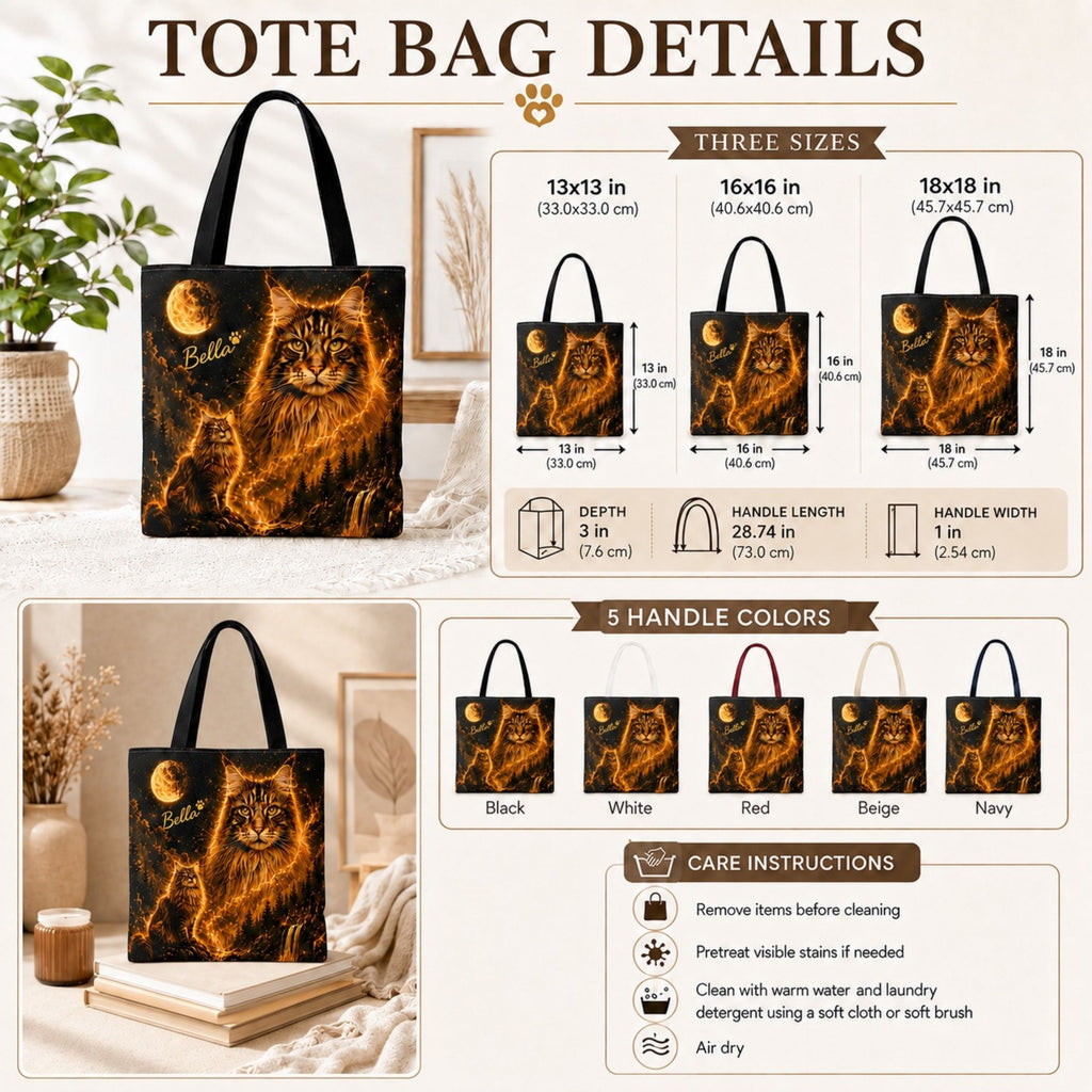 Custom Cat Moon Tote Bag – Personalized Celestial Pet Portrait