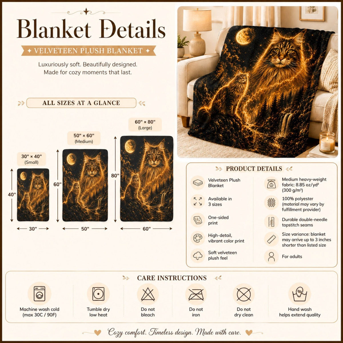 Custom Cat Moon Watercolor Blanket – Personalized Celestial Portrait