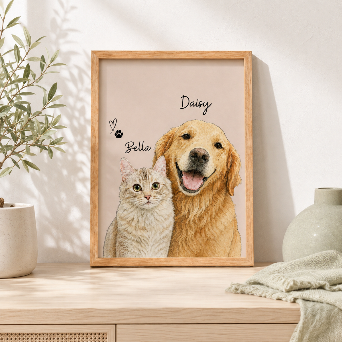 Custom Two Pet Portrait from Photo | Personalized Wall Art.