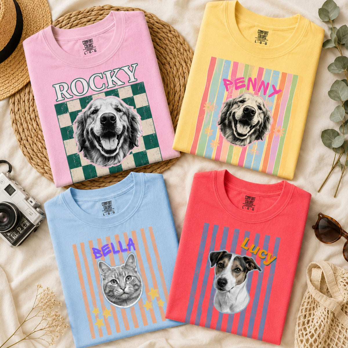 Personalized Vintage Pet Portrait T-Shirt | Custom Dog & Cat Tee.