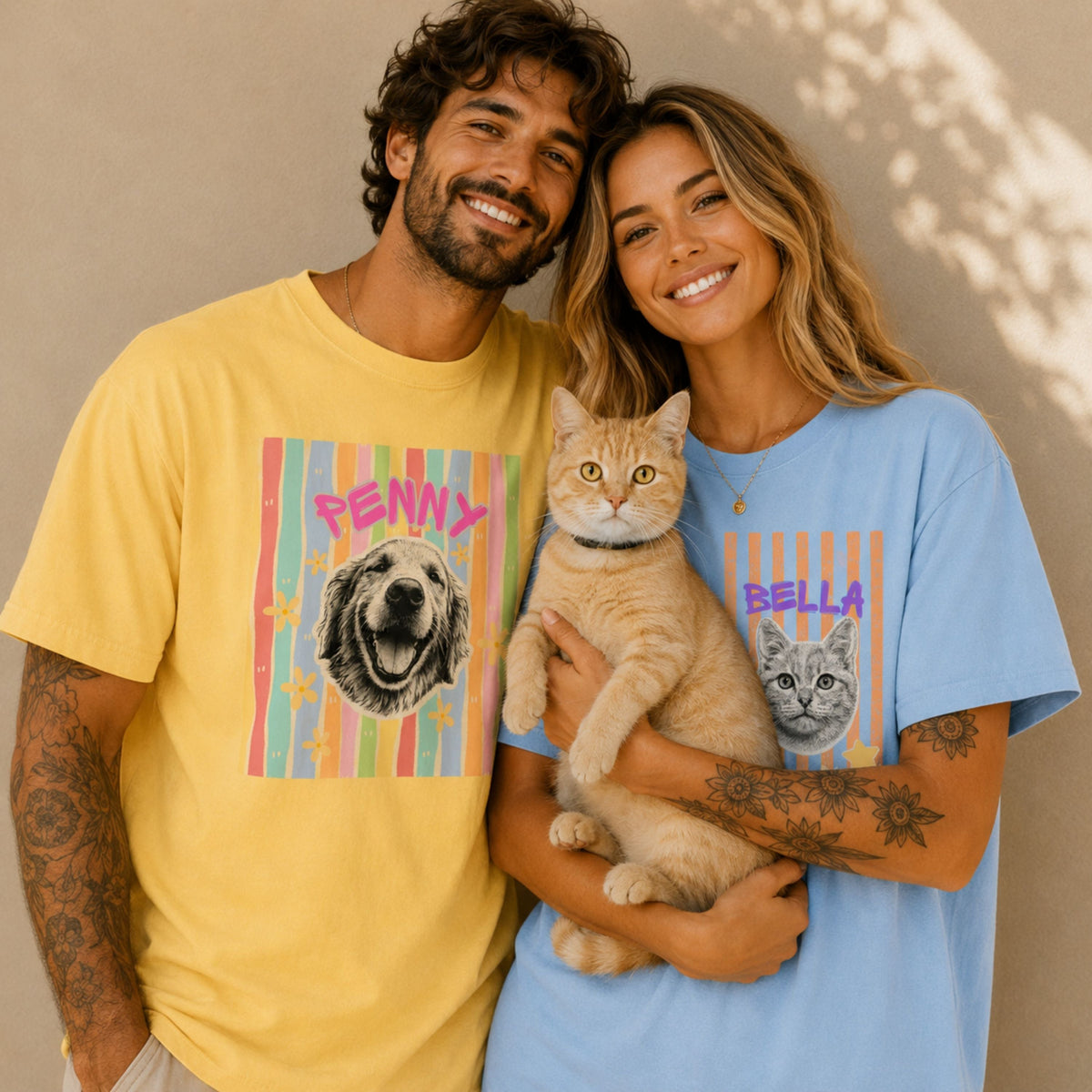 Personalized Vintage Pet Portrait T-Shirt | Custom Dog & Cat Tee.