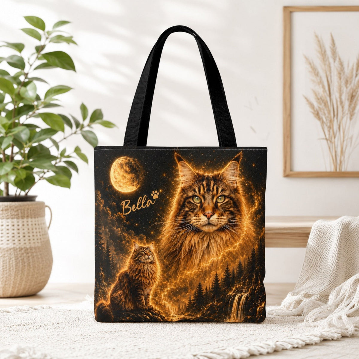 Custom Cat Moon Tote Bag – Personalized Celestial Pet Portrait