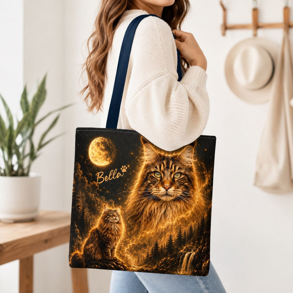 Custom Cat Moon Tote Bag – Personalized Celestial Pet Portrait
