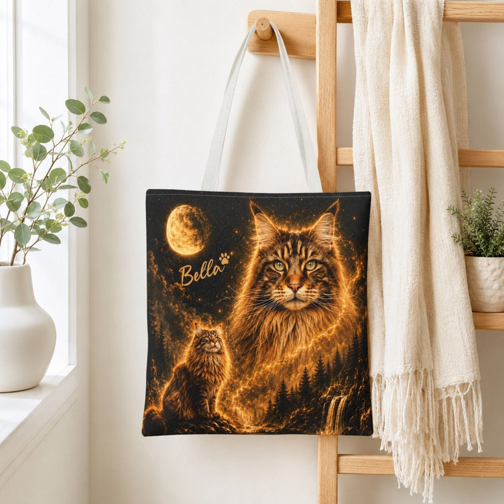 Custom Cat Moon Tote Bag – Personalized Celestial Pet Portrait