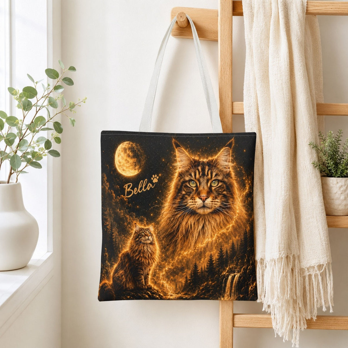 Custom Cat Moon Tote Bag – Personalized Celestial Pet Portrait